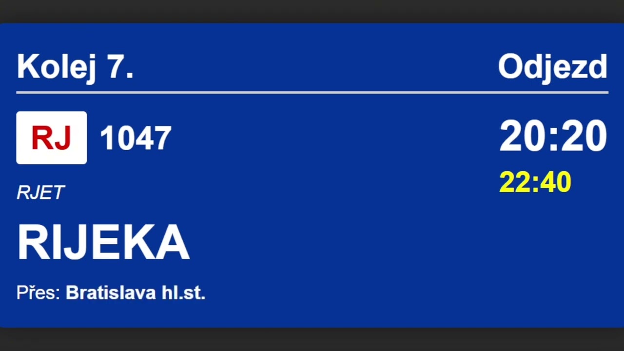 Hlášení Vlaku RJ 1047 | Praha - Rijeka 