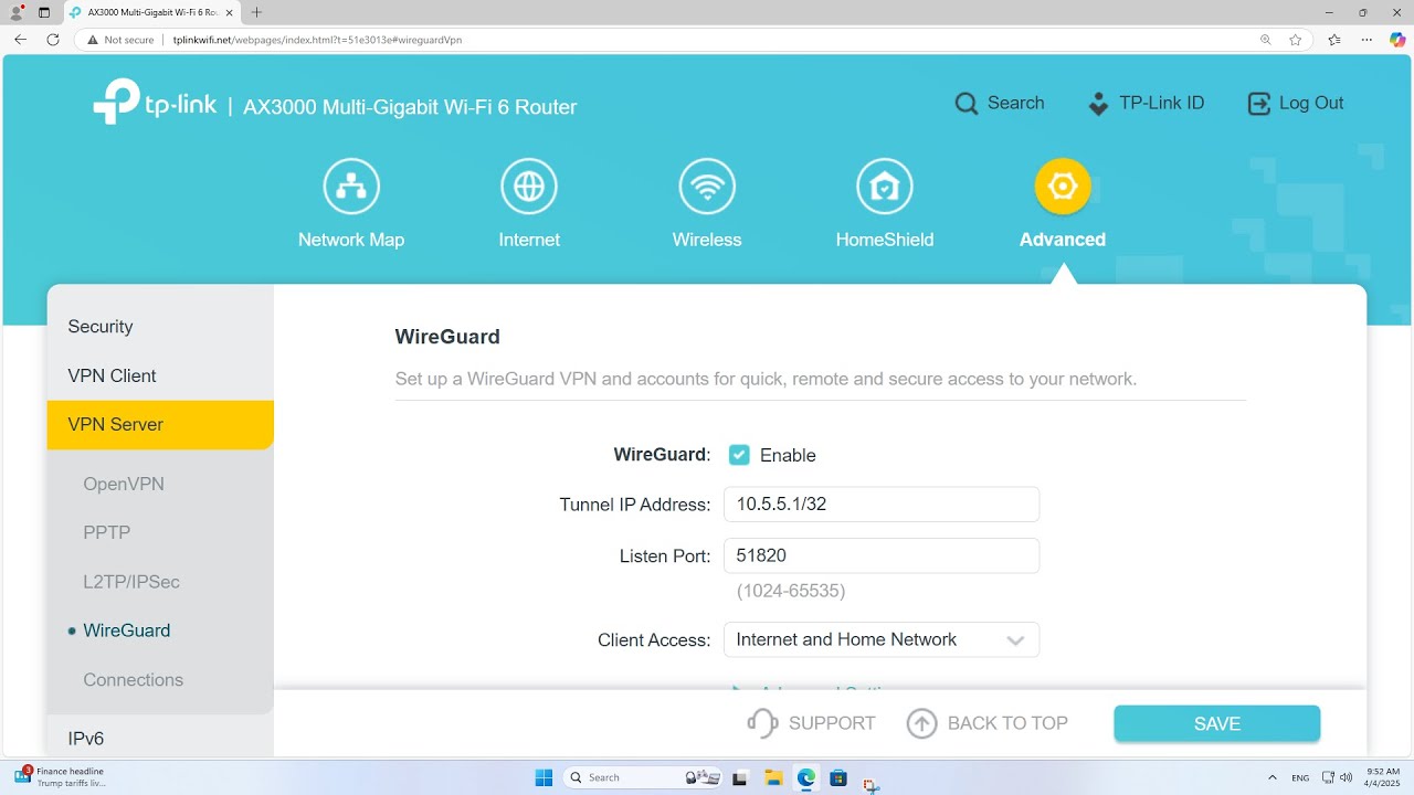 как настроить сервер WireGuard на TP-Link AX