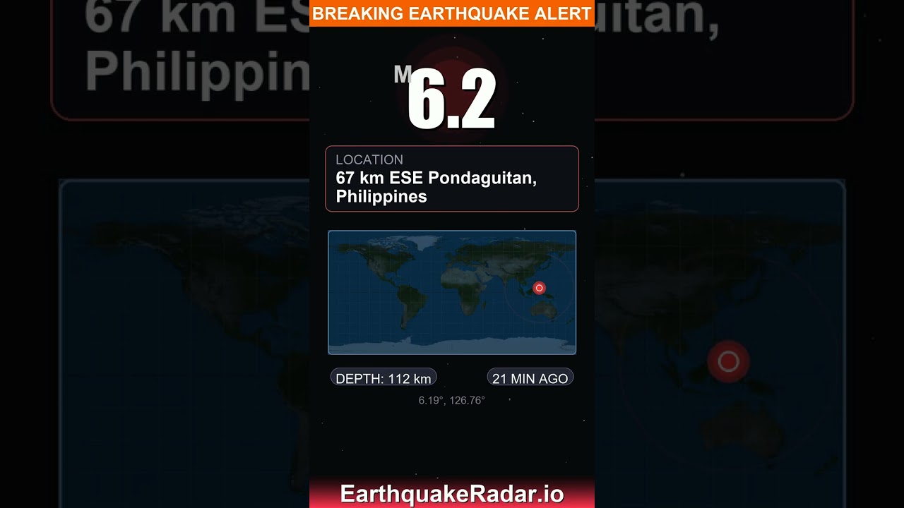 🚨 M6.2 Earthquake in 67 km ESE of Pondaguitan, Philippines