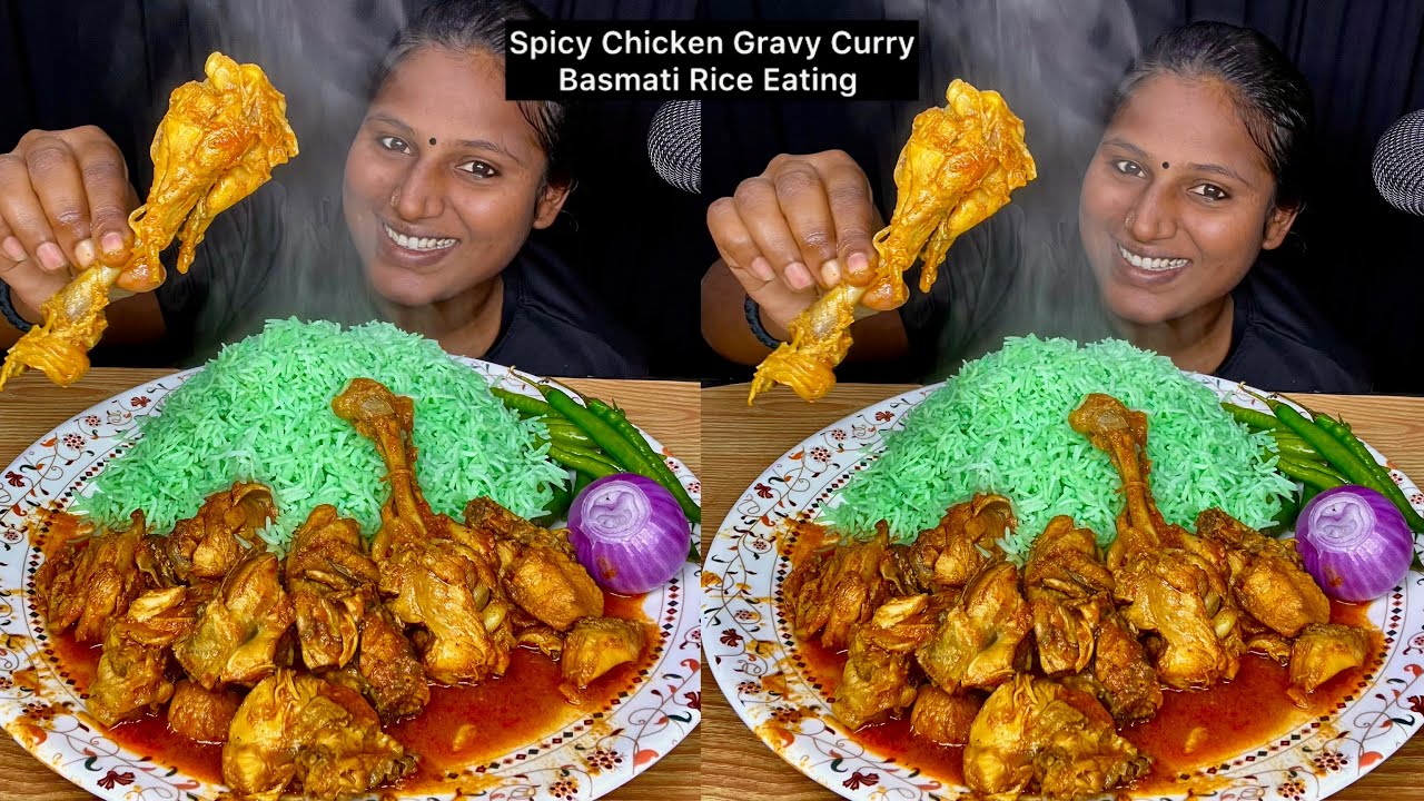Spicy Chicken Gravy Curry, Basmati Rice Eating Challenge | Video 172