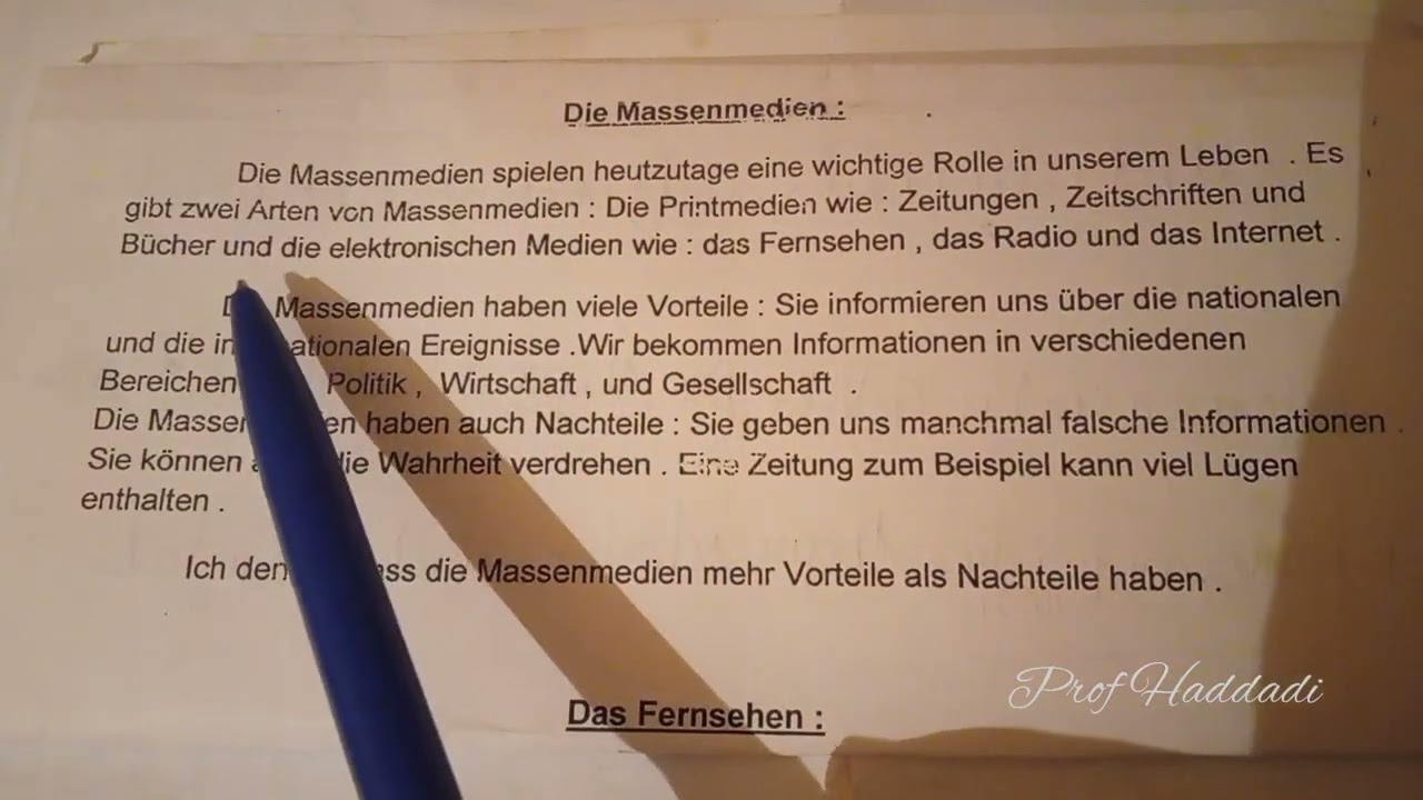 وضعية إدماجية حول وحدة Massenmedien وسائل الإعلام 🇩🇪🇩🇪🇩🇪🥰✨