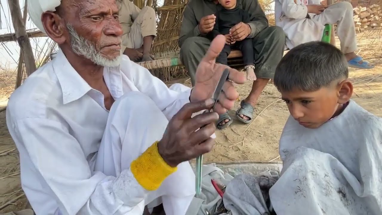 Old Style Hair Cutting of Little Boy with Old Barber _ Little Boy _ Old Barber