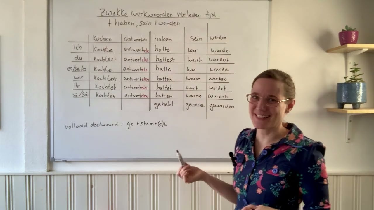 Zwakke werkwoorden (plus haben, sein en werden) in de verleden tijd