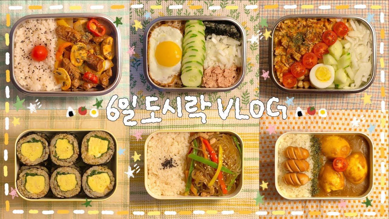 [VLOG] ･｡ﾟ간단🌟주 6일 도시락 싸기💪🏻(･ω･)💭찹스테이크🥩, 참치 오이 덮밥🥒, 연어 포케✨, 멸추 계란김밥🍳, 고추고기잡채밥🌶️, 구운계란 카레🥚
