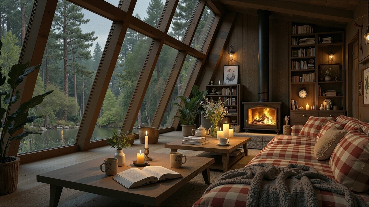Stress Relief with Cozy Fireplace Ambience | Tranquil Interior Background & Soft Piano for Study