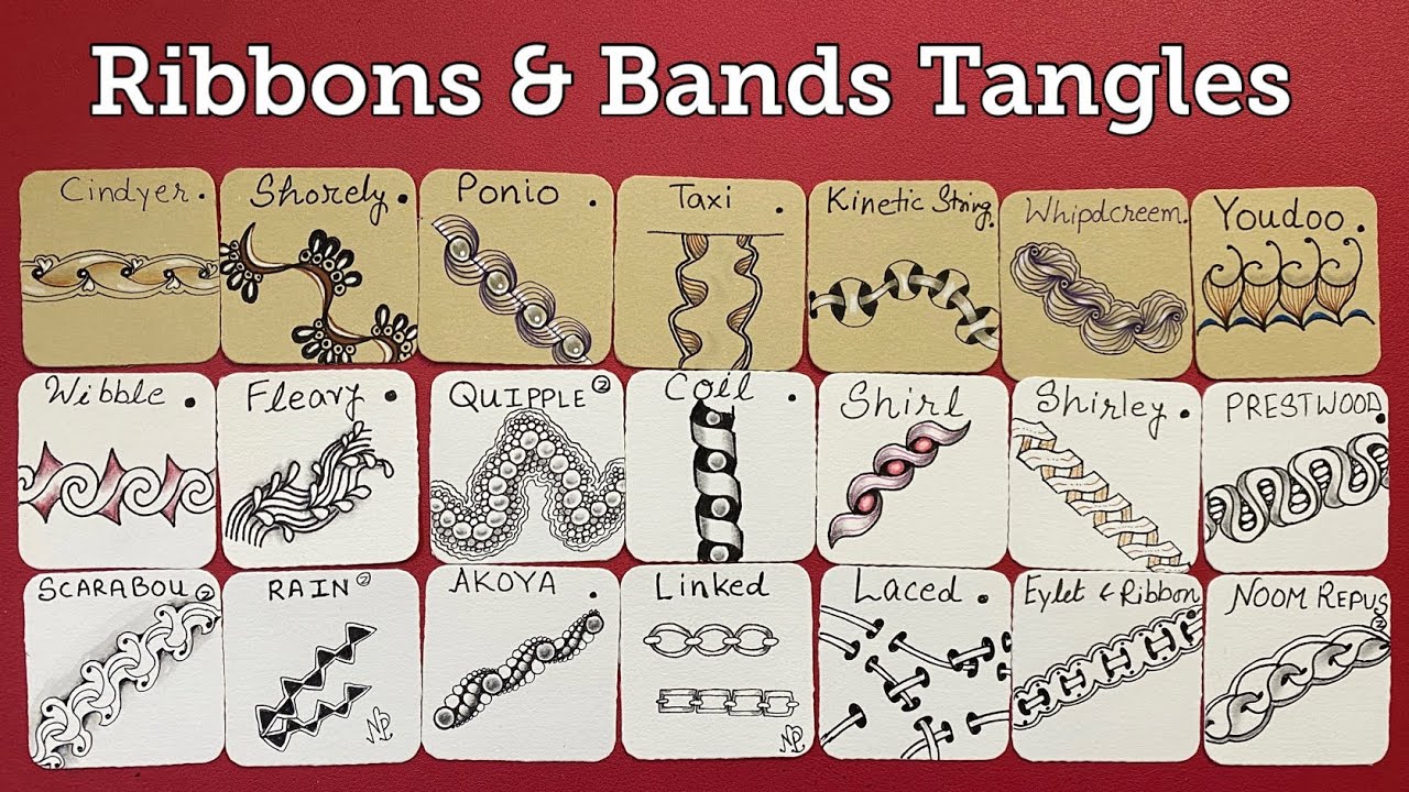 How to draw tangles - Ribbons & Bands Tangles  - Draw with CZT - Tangle Marathon - Day #22