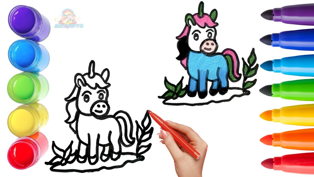 How To Draw cute Unicorn Drawing, Painting & Coloring For Kids and Toddlers_ Child Art 🐋🌈🎨