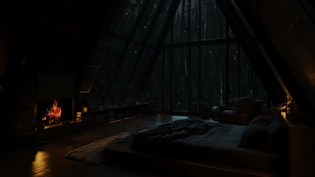 Stormy Night In Cozy Cabin 🌧️ | Fireplace Crackles 🔥 | Relaxing Rain Sounds For Deep Sleep