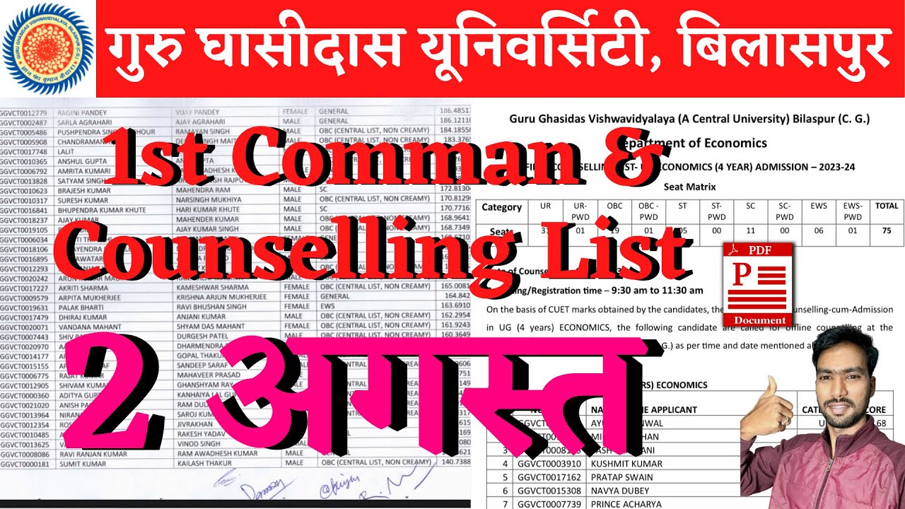 2 August 2023 | GGU MERIT LIST 2023 | GGU | GGU MERIT LIST 2023-24 | GGU COUNSELLING 2023