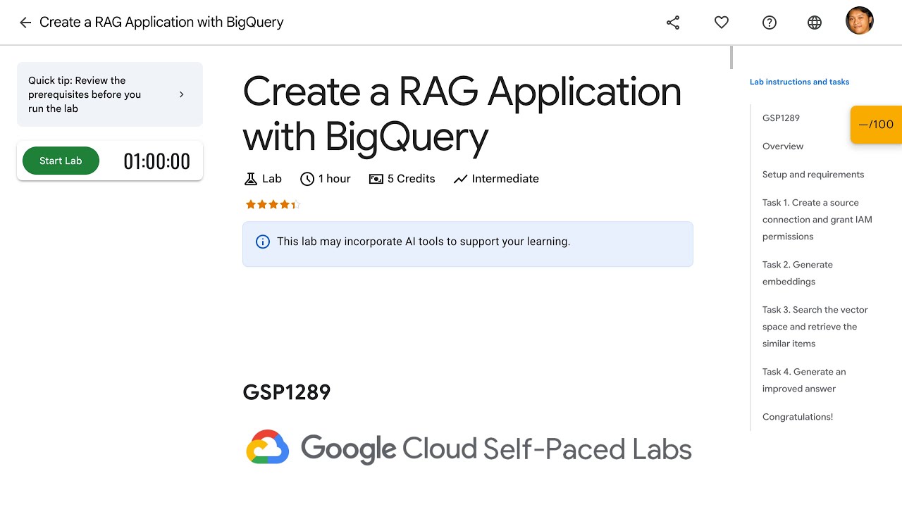 Create a RAG Application with BigQuery GSP1289
