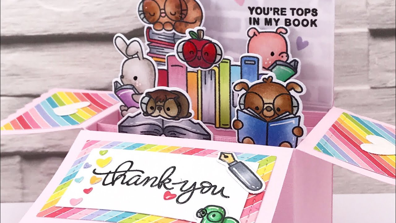 Mama Elelphant Bookworm Pop Up Box Card | Card Making Tutorial | Copic Markers
