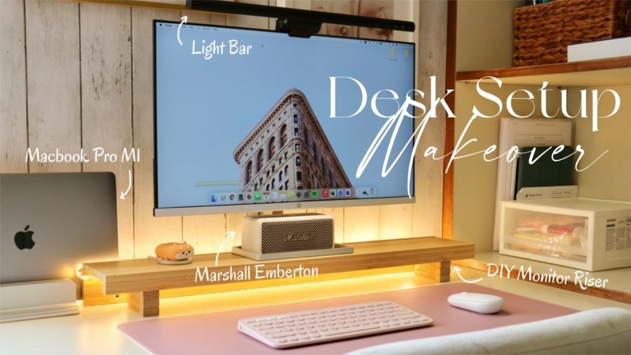 desk setup makeover + desk tour 🌷✨ (minimal, functional & aesthetic) | DIY monitor riser