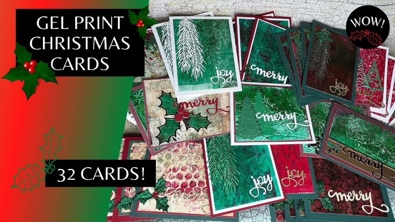 32 Gel Print Christmas Cards