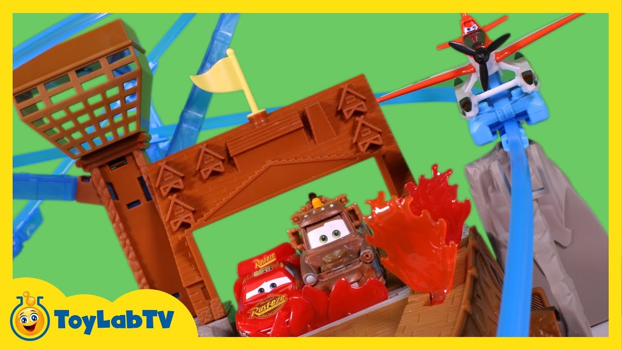 Planes Fire and Rescue Toys Fire at Fusel Lodge Track Set Toy Opening