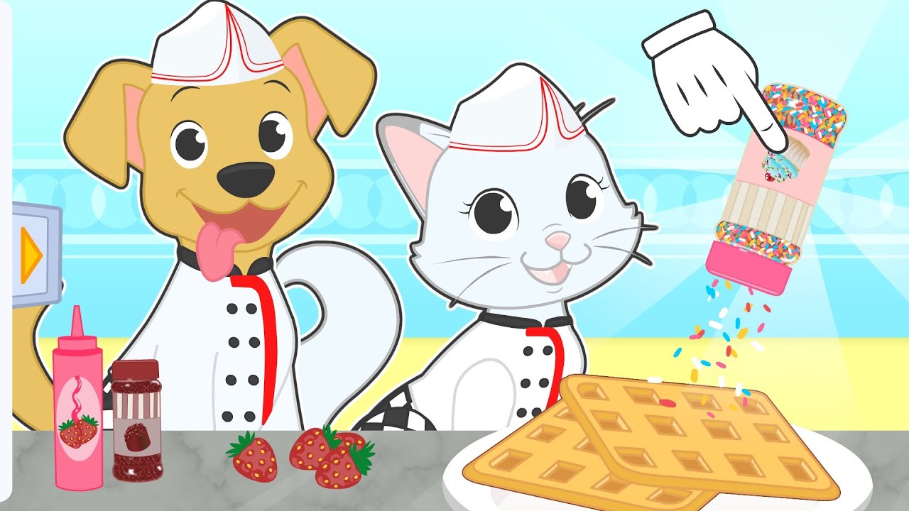 BABY PETS 🧇🍫 Learn How To Make Waffles
