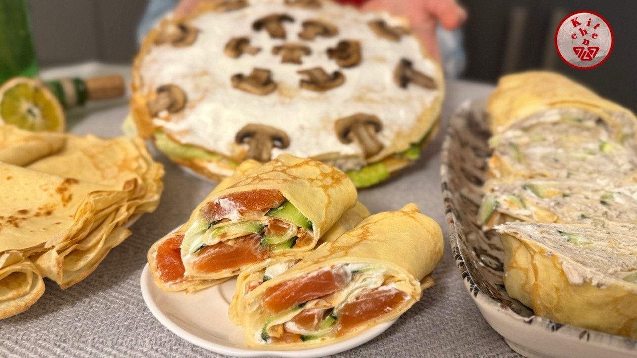 Идеи подачи блинов на Масленицу: Блинный Торт, Рулет и Роллы с вкусной начинкой!