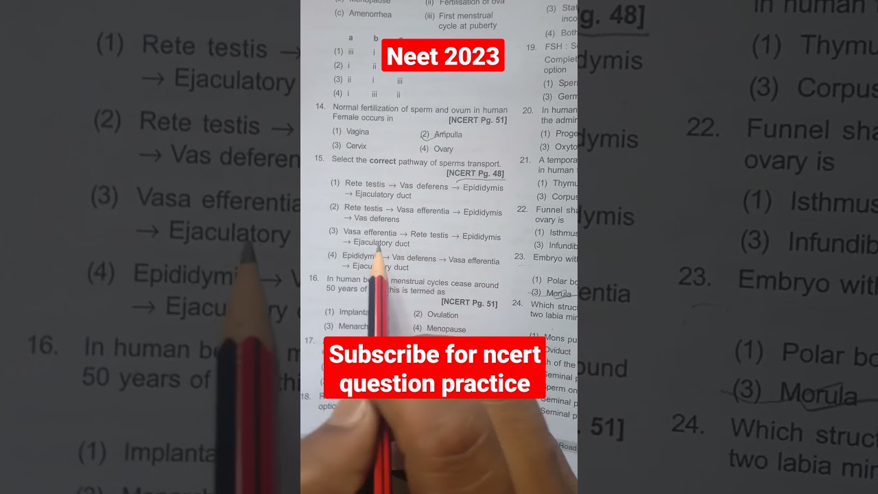 human reproduction ncert question practice for neet 2023(path of sperm)