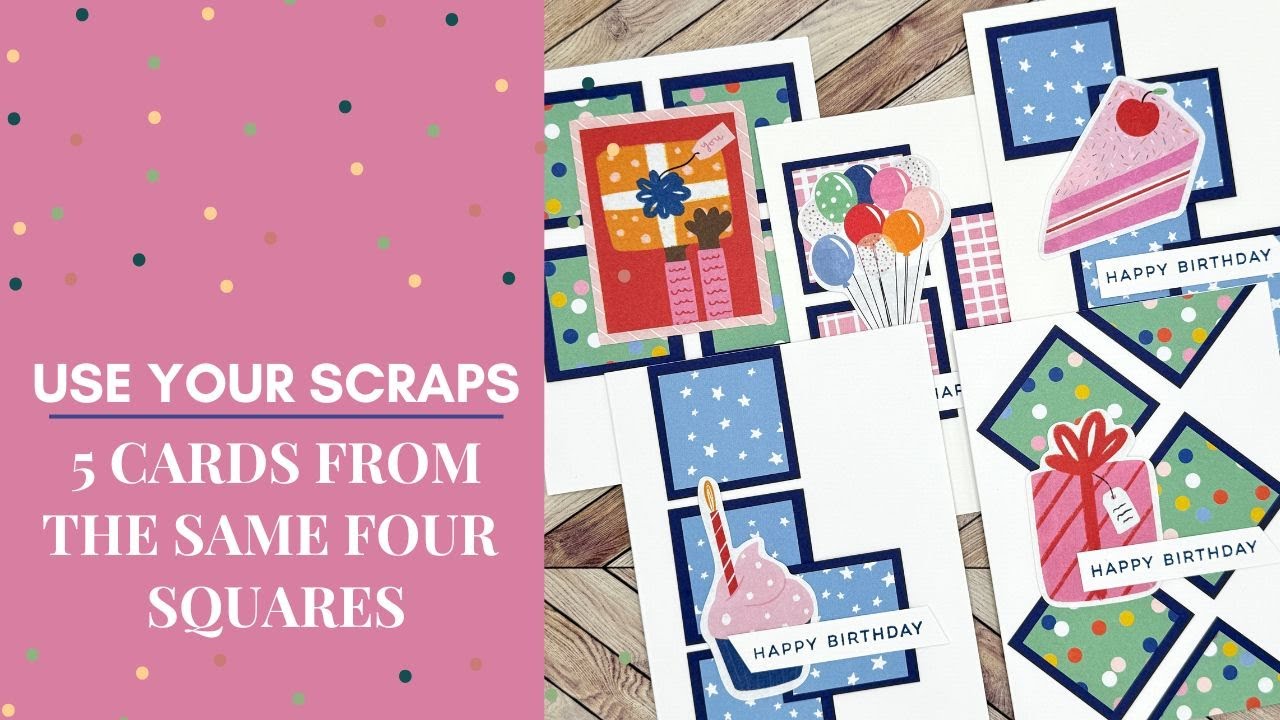 Free Cardmaking Class | Use Patterned Paper Scraps FAST | 5 Cards from the Same 4 Squares