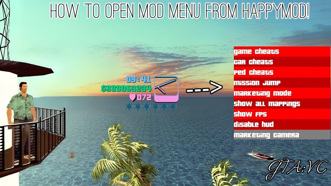 How to open mod menu in gta:vc. (Happymod) -- (May be) OUTDATED!