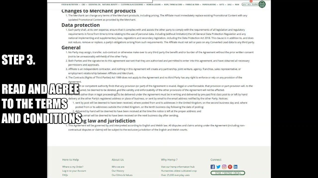 The Hemp Shop - Affiliate Sign Up Process