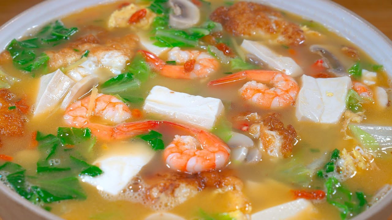 孩子在家想喝湯，可以像我壹樣做壹道蝦仁豆腐三鮮湯，營養全面，鮮美好喝！#like #cooking #food #美食教程