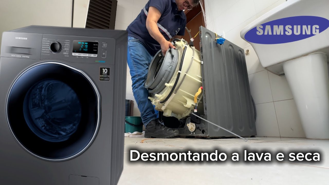 Como desmontar lava e seca Samsung para trocar o tripé 