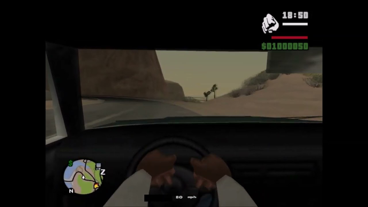 GTA SA Desert run: 2026-02-27 run - Sabre Turbo driving, in-car view, afternoon