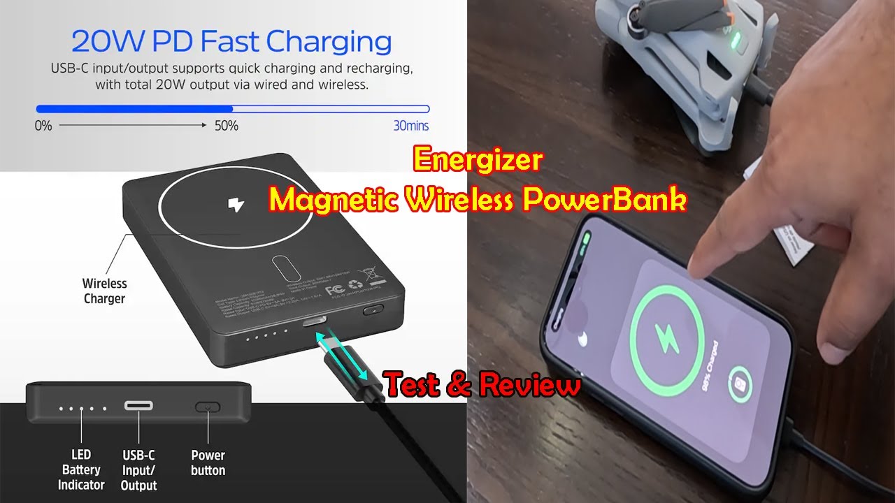 Energizer — тонкий металлический внешний аккумулятор емкостью 5000 мА·ч мощностью 20 Вт с магнитн...