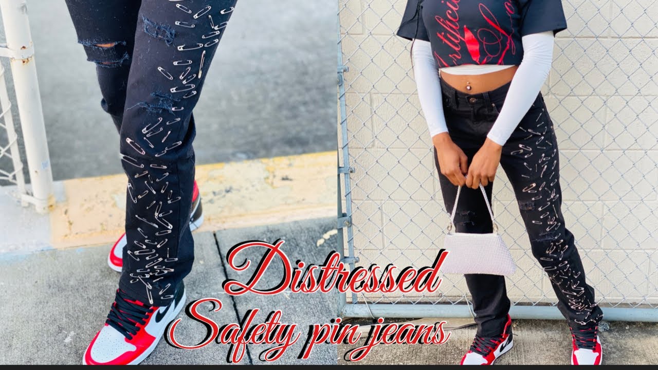 DIY Distressed Safety Pin Jeans♥️