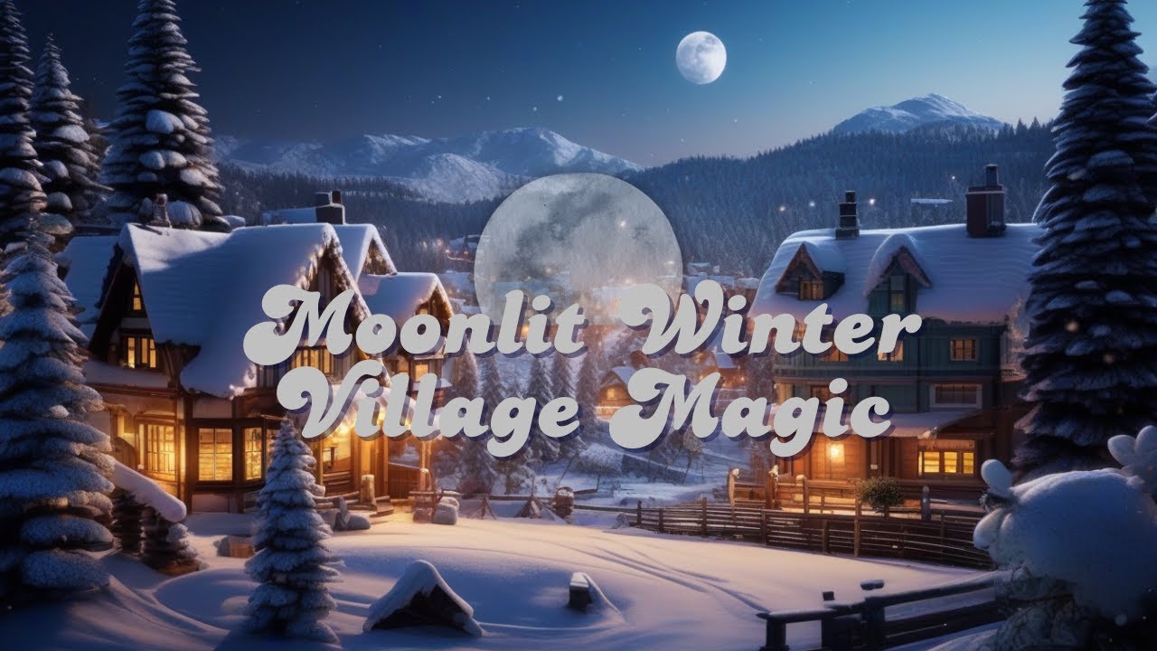 Whimsical Winter Village Scene | Snowy Pines & Moonlit Magic |  TV Art Home decor | Wall paper