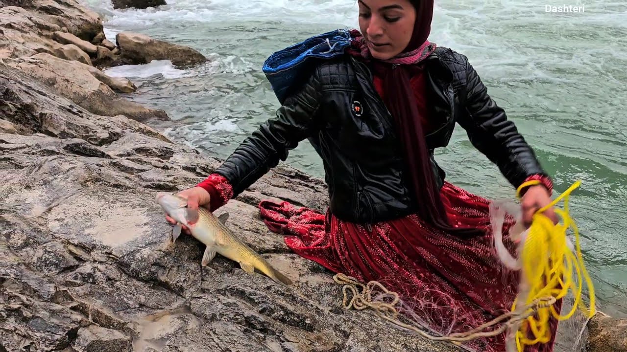 Leila goes fishing and catches big fish, and Leila's happiness and enjoyment of fishing.
