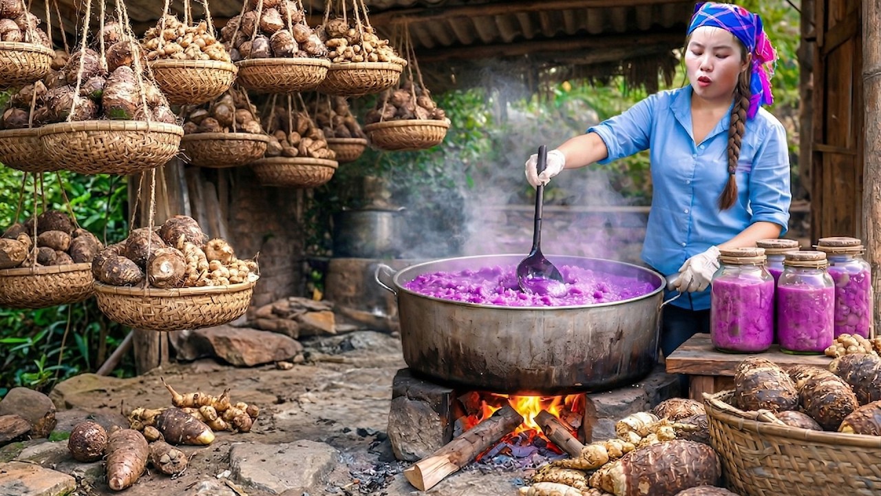 Harvesting Taro and Ginger in the Forest with My Kids – Selling at the Market and Boiling For Lunch