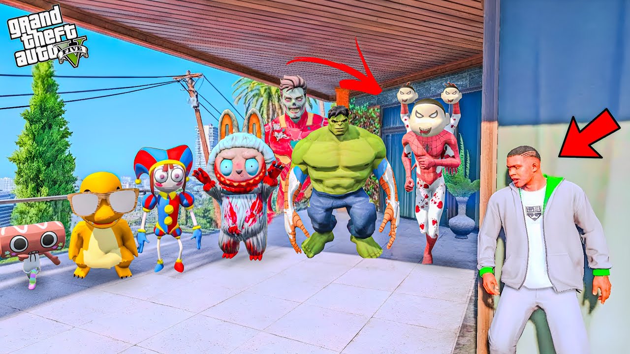 GTA 5 Franklin & Shinchan Playing HIDE AND KILL With Labubu Pokemon & Avengers Hulk in GTA 5! Bangla