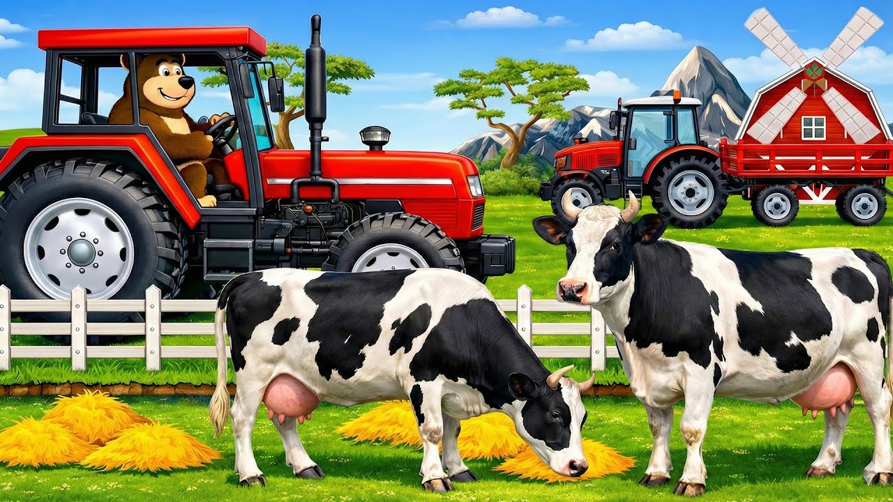 Hardworking Farmer: Hay Harvest & Transporting Grass for Cows | Real Farm Animation