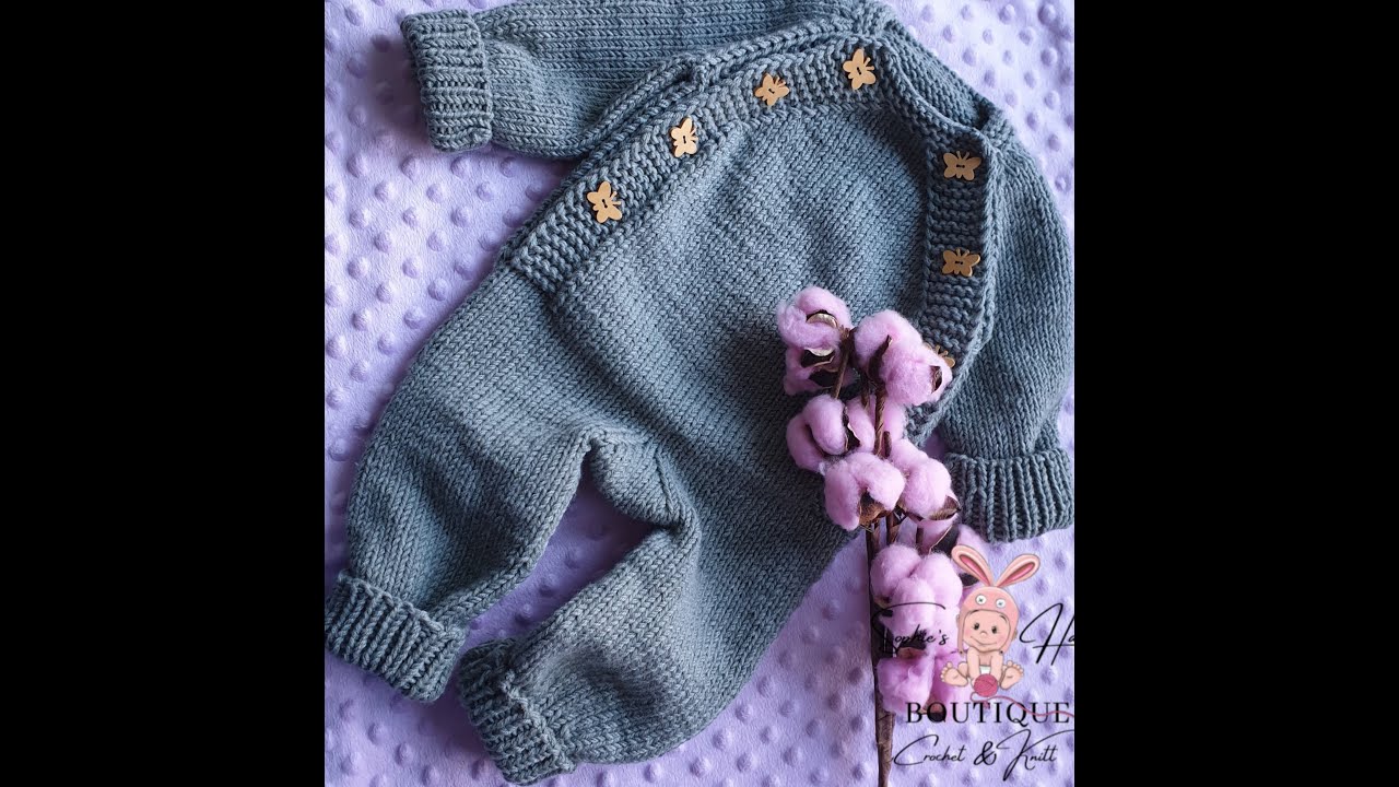 Salopeta tricotata cu nasturi  ( tutorial video pas cu pas) 0-3luni/3-6 luni -Knitted overall🐰❤💜