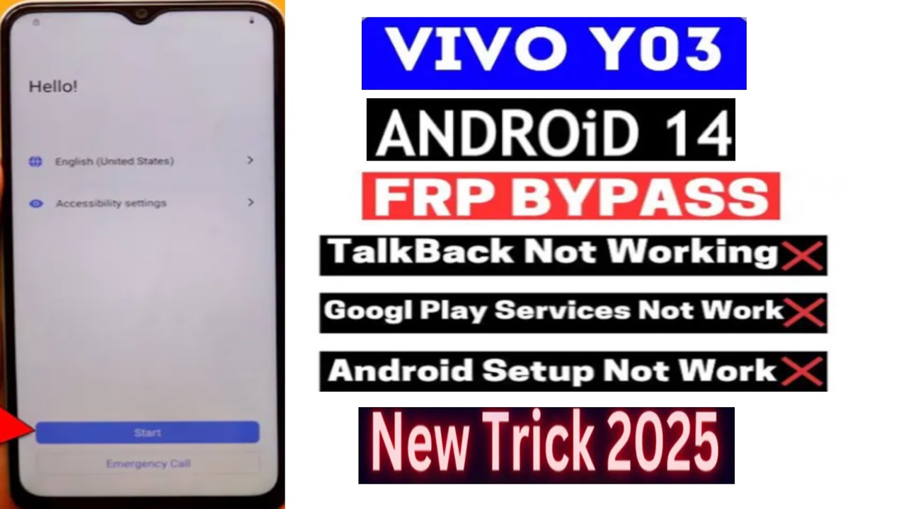 Vivo Y03 (V2332) Android 14 Frp Unlock/Bypass Google Account Lock Setting not open