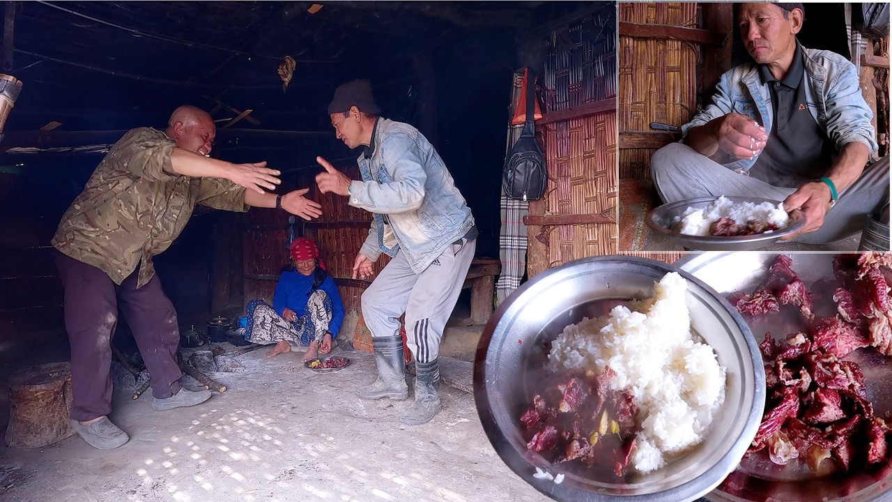 bhumi's entertainment buff lunch with jungle man || village song & dance || PORK curry in village