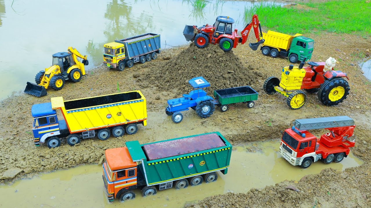 Jcb 3dx loading mud dumper Tractor Tipper Hyva Accident Pulling Tractor Crane Jcb ki khudai ? CS Toy