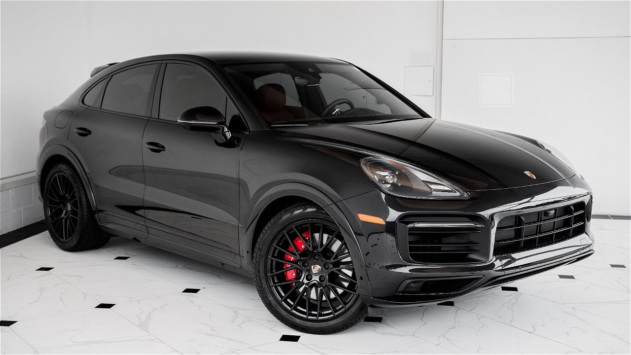 Jet Black Metallic on Bordeaux Red and Black 2022 Porsche Cayenne Coupe GTS