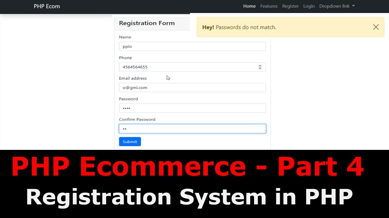 PHP Ecom Part 4  : How to make registration system in PHP | Register users in PHP