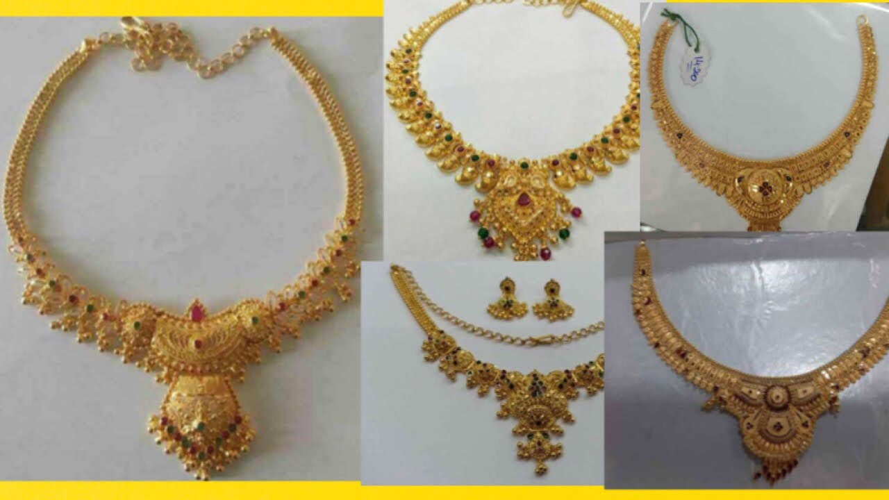 Gold necklace collection with weight & all details in telugu