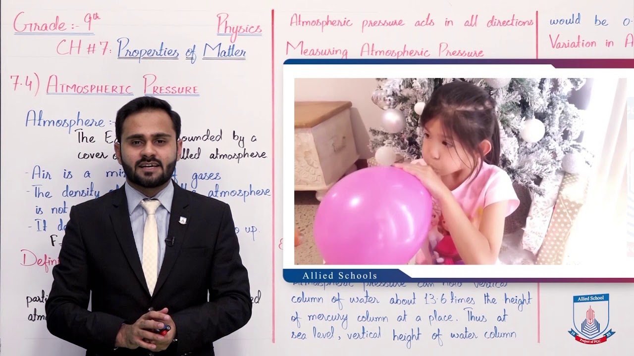 Class 9 - Physics - Chapter 7 - Lecture 3 - 7.4 Atmospheric Pressure - Allied Schools