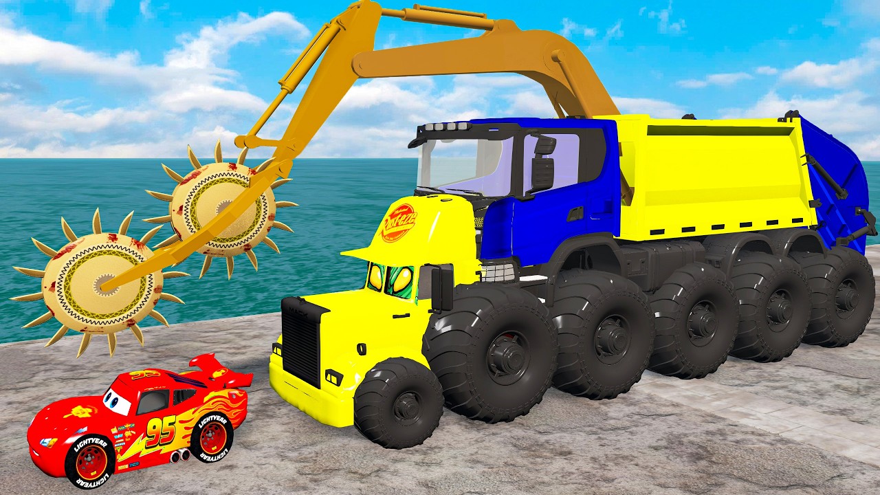 Giant CRUSHER DOZER McQueen Truck Eater VS Cars Lightning McQueen Escape Monster Beamng Drive