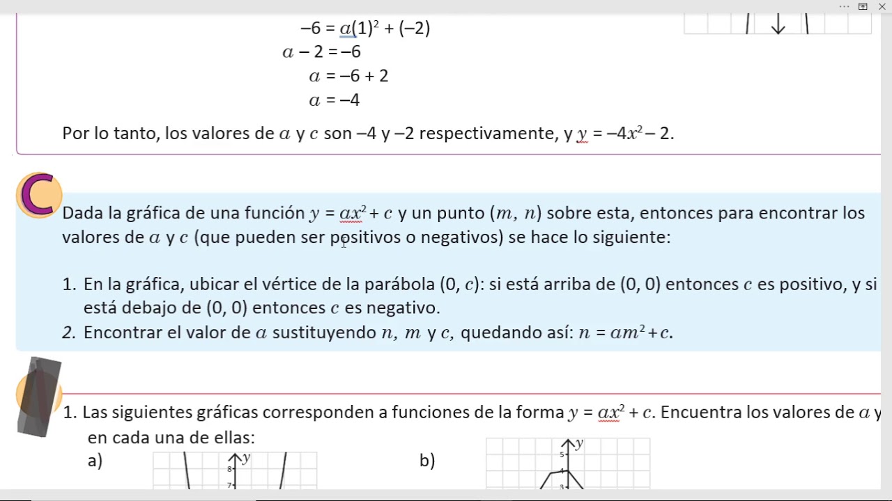 Esmate 9&deg; U4 2.3 Condiciones iniciales para encontrar la ecuai6de una funci&oacute;n
