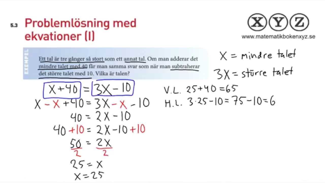 Y 5.3 Problemlösning med ekvationer (I)