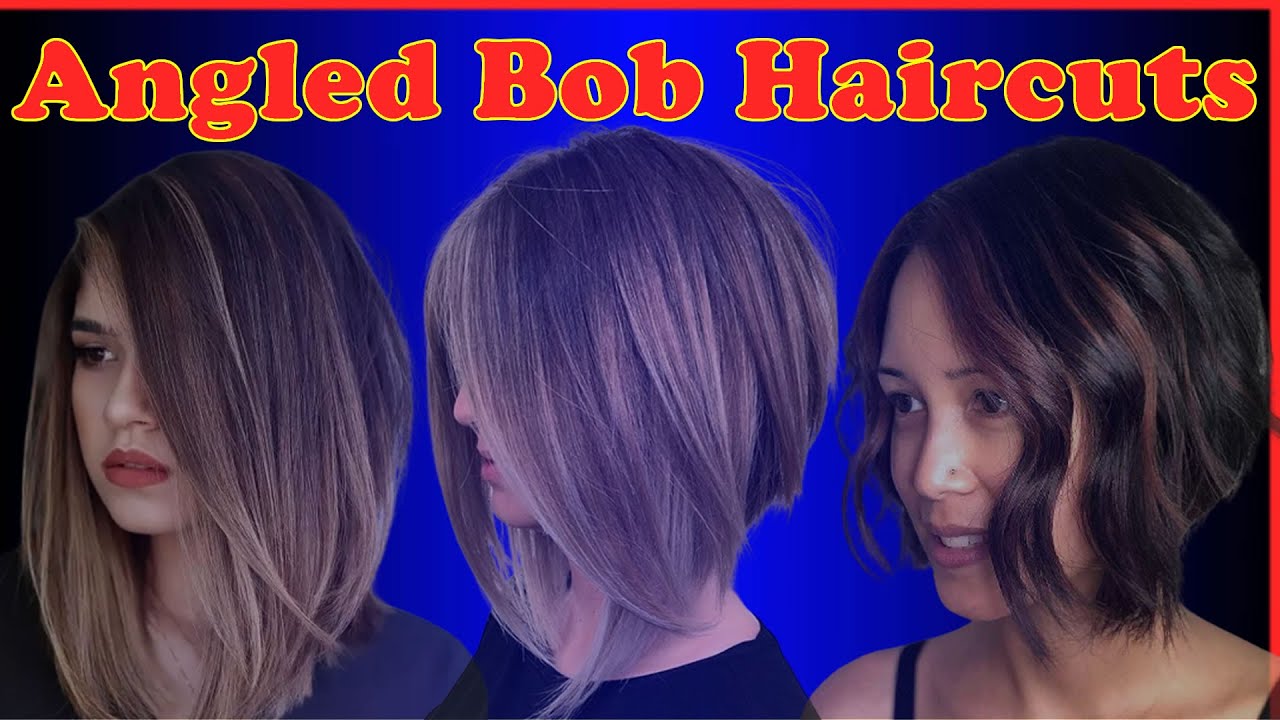 An angled bob haircut is characterized by shorter hair in the back