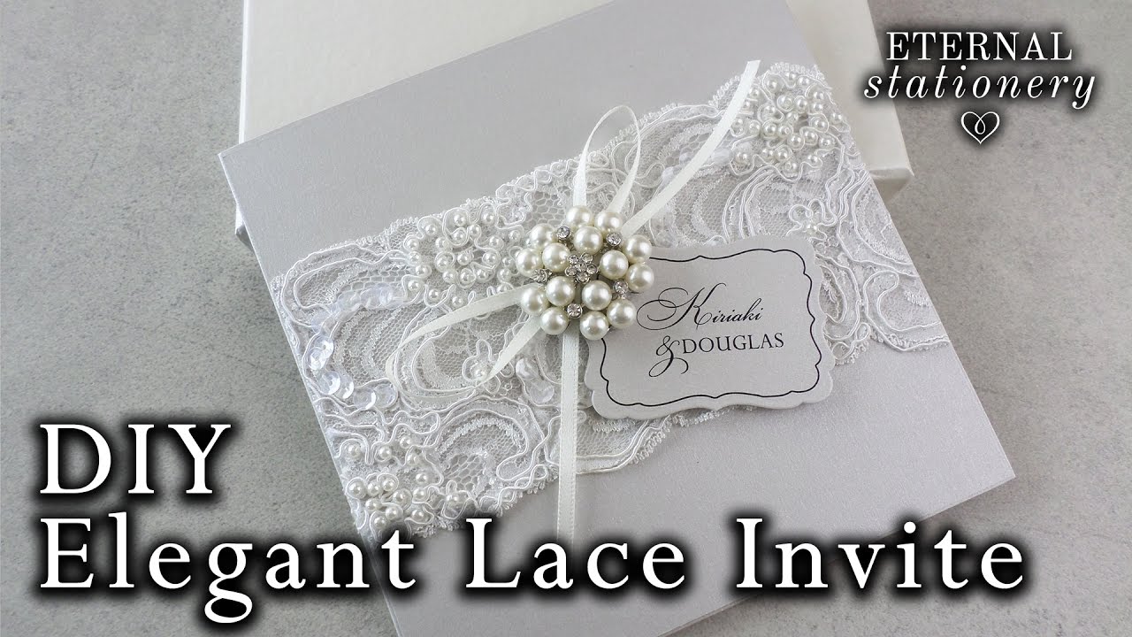 Elegant beaded lace and brooch wedding invitation | DIY Wedding Invitations