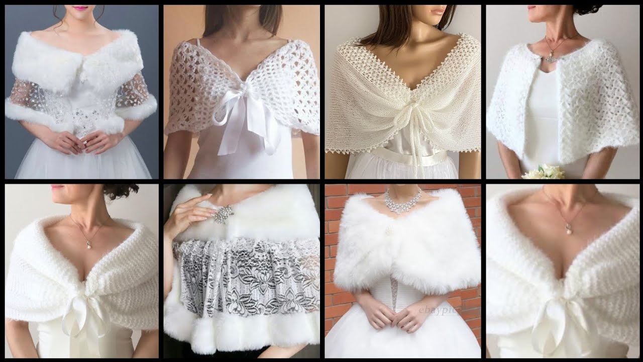 Crochet bride shawl cape idea/Elegant faux fur shawl/Woman neck warmer soft bridal wrap jacket idea 