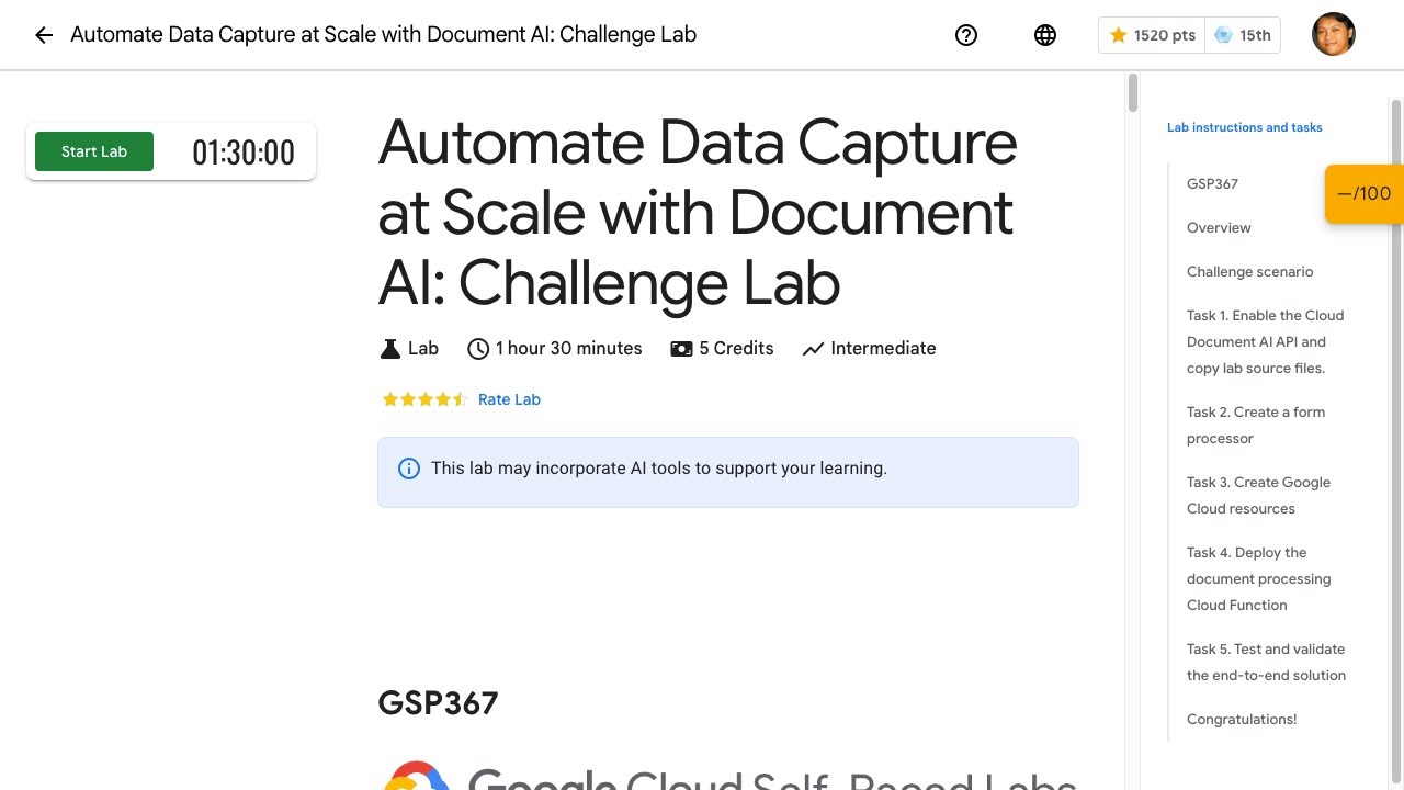 Automate Data Capture at Scale with Document AI: Challenge Lab GSP367