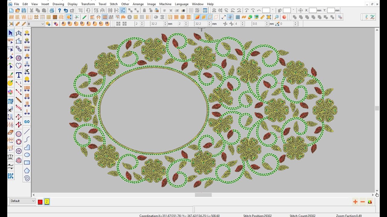 Making beads and sequins embroidery neck design for abaya gown in Emcad Dahao software